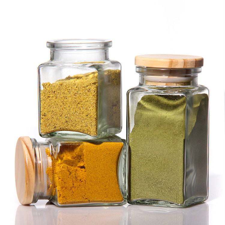 Logo tùy chỉnh 4Oz 8Oz Square Spice Pepper Salt Glass Jar With Metal Bamboo Lid