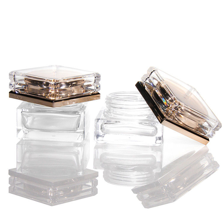 Chiếc chai kính lạnh trống tùy chỉnh với nắp vàng hồng 5ml-50ml Thùng kem mỹ phẩm mặt sang trọng