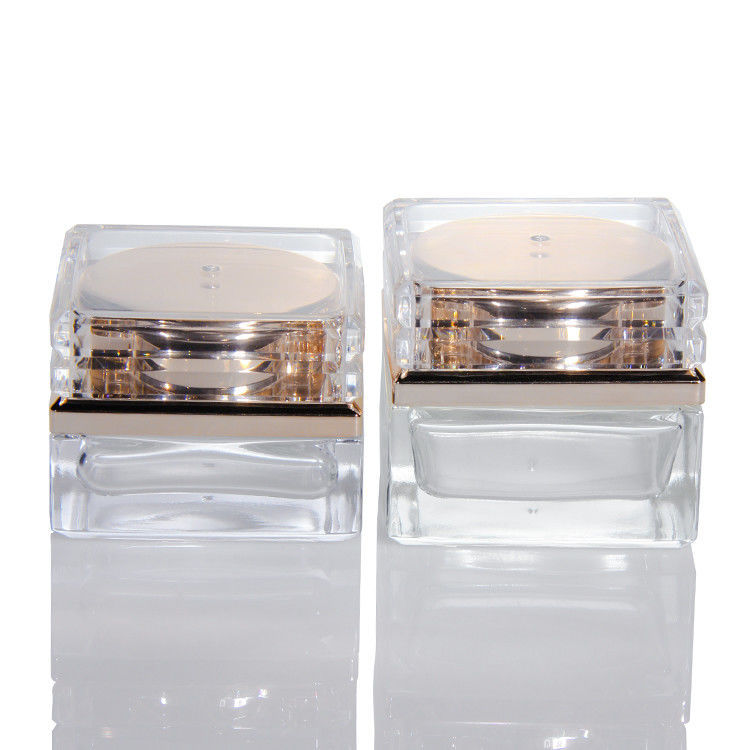 Chiếc chai kính lạnh trống tùy chỉnh với nắp vàng hồng 5ml-50ml Thùng kem mỹ phẩm mặt sang trọng