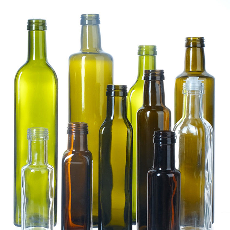 Màu xanh lá cây Kính tinh khiết hình vuông, tròn chai dầu ô liu 125 ml 250 ml 500 ml 750 ml 1000 ml