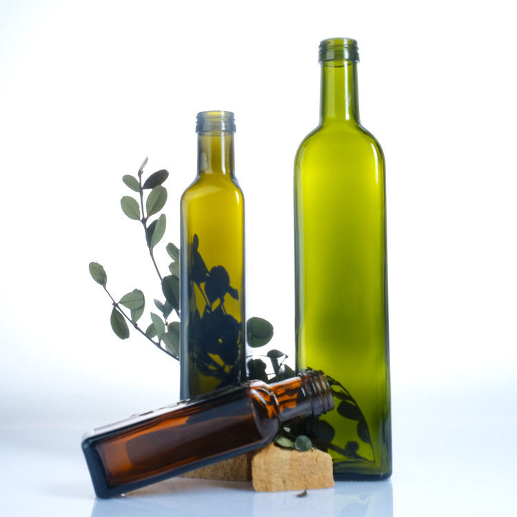 Màu xanh lá cây Kính tinh khiết hình vuông, tròn chai dầu ô liu 125 ml 250 ml 500 ml 750 ml 1000 ml
