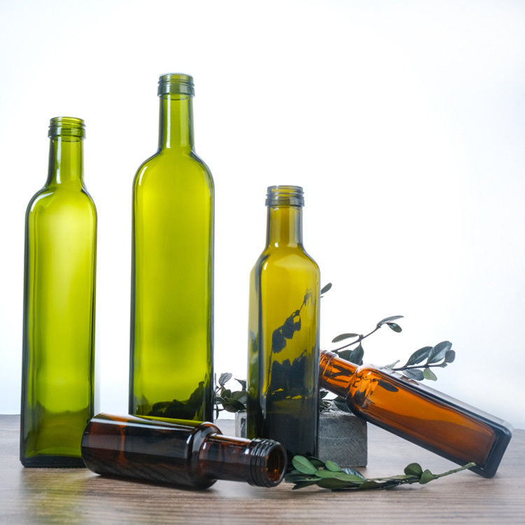 Màu xanh lá cây Kính tinh khiết hình vuông, tròn chai dầu ô liu 125 ml 250 ml 500 ml 750 ml 1000 ml