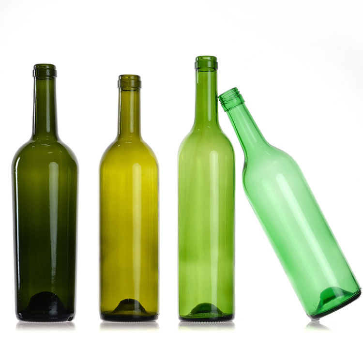 750Ml rỗng tinh khiết Amber Green Glass Round Bordeaux chai rượu vang với nắp nút