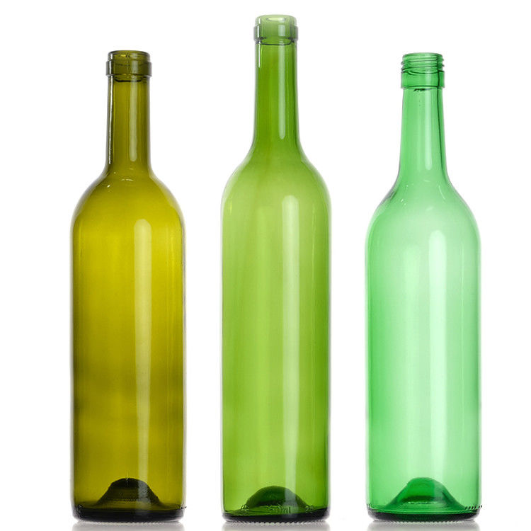 750Ml rỗng tinh khiết Amber Green Glass Round Bordeaux chai rượu vang với nắp nút