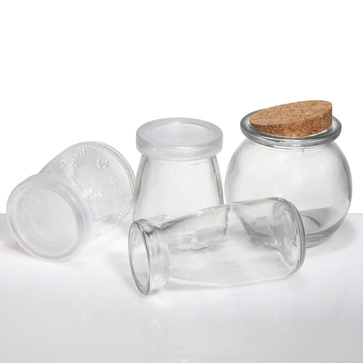 100 ml 200 ml Mini Round Clear Glass Milk Yogurt Pudding Jar Với nút gỗ