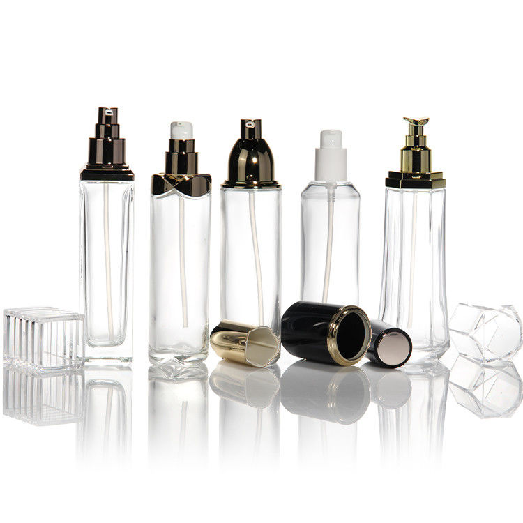 Kem mặt mỹ phẩm chai thủy tinh chai dầu thiết yếu 100ml 150ml với bơm kem dưỡng da để đóng gói mỹ phẩm