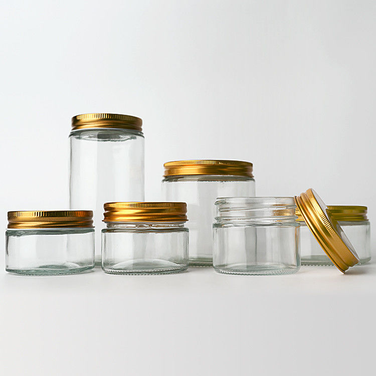 Nhà máy cung cấp 8oz 12oz rỗng tinh tế kẹo vòng thùng thùng thủy tinh với metal vàng nắp