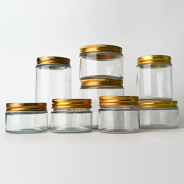 Nhà máy cung cấp 8oz 12oz rỗng tinh tế kẹo vòng thùng thùng thủy tinh với metal vàng nắp