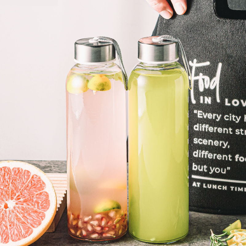 Chất lượng cao bán buôn cao borosilicate chai nước uống thủy tinh với nắp thép không gỉ