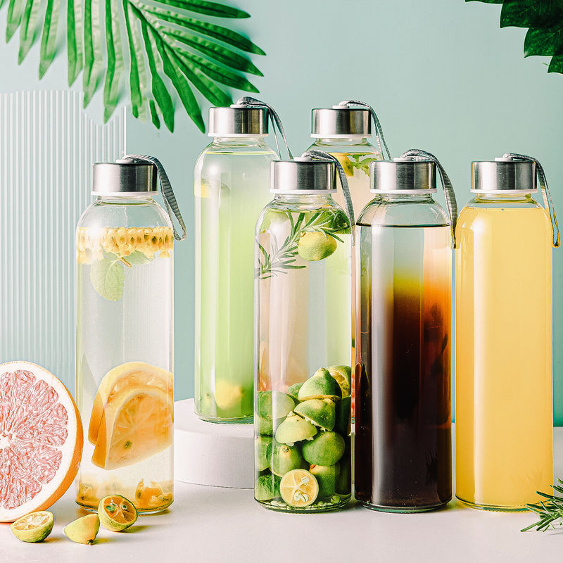 Chất lượng cao bán buôn cao borosilicate chai nước uống thủy tinh với nắp thép không gỉ
