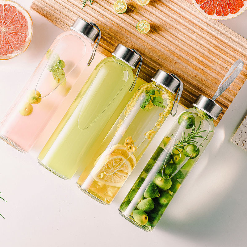 Chất lượng cao bán buôn cao borosilicate chai nước uống thủy tinh với nắp thép không gỉ