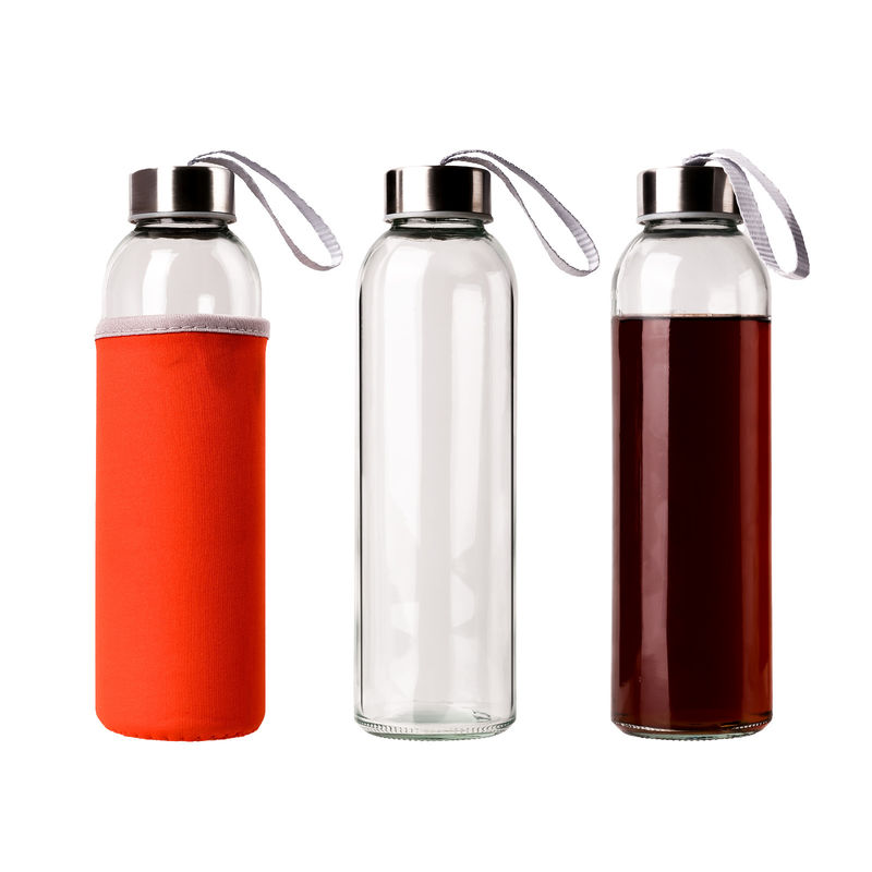 350ml 500ml vòng thể thao cao borosilicate chai thủy tinh nước với tay áo silicone