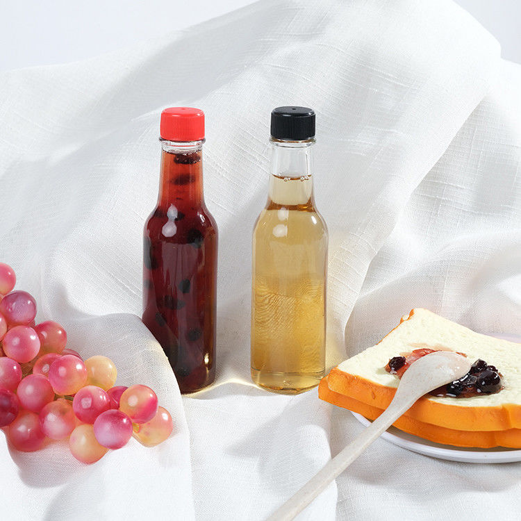 12 Oz Ring Neck Hot Chili Sauce chai thủy tinh với nắp nhựa màu đen cho Bbq Sauce
